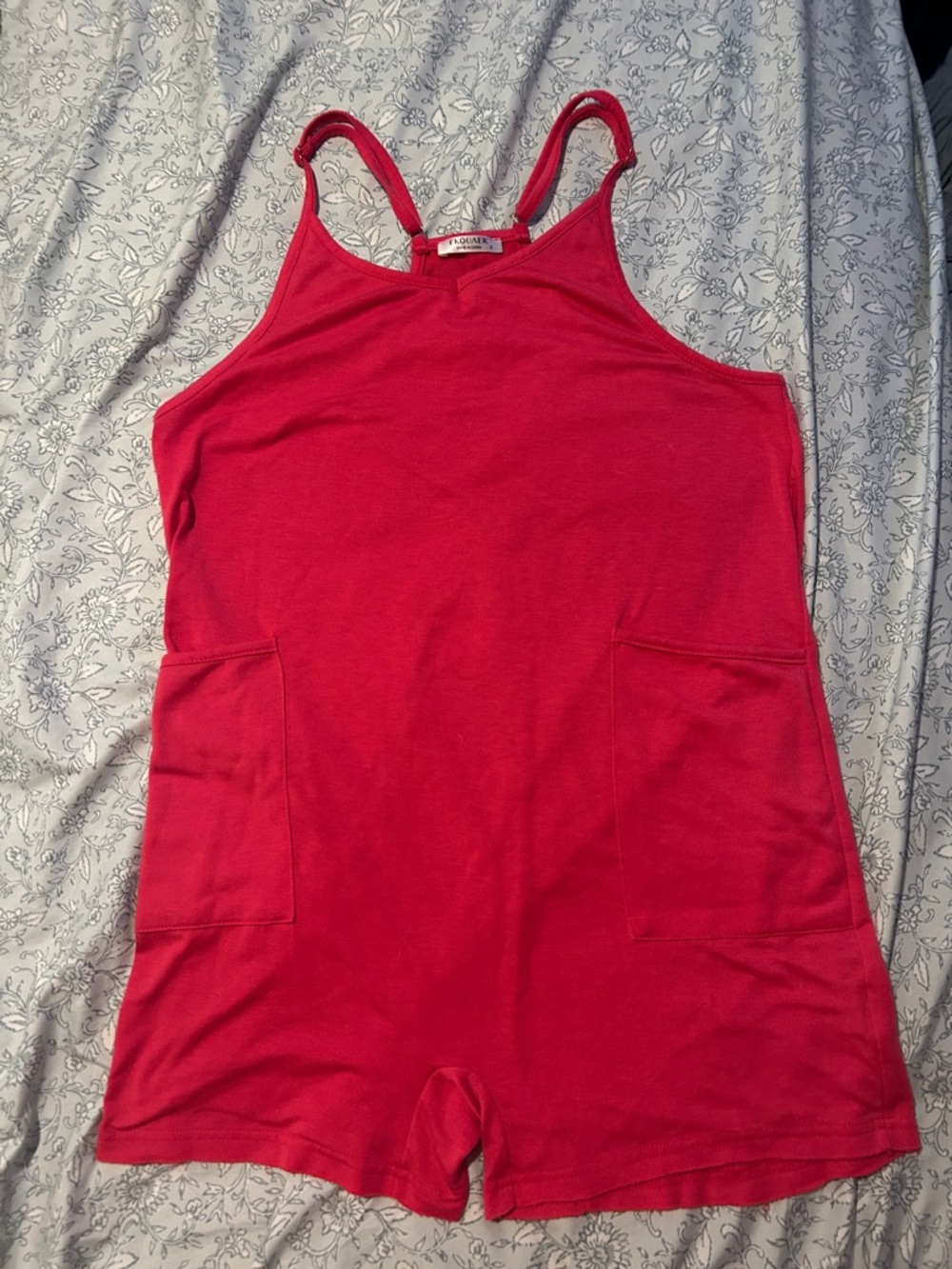 Hot Pink  Sleeveless Knit Romper with Side Pocket - Picture 2 of 8